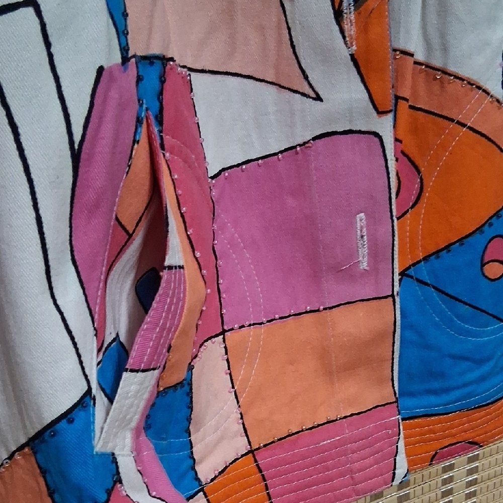 Colorblock Pattern Jean Jacket - Multicolor - Picture 2 of 9